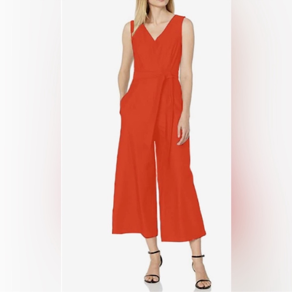 Calvin Klein v-neck sleeveless cropped wide leg orange jumpsuit-size 6